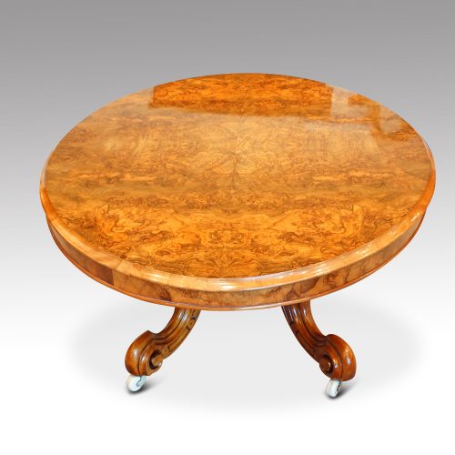 Victorian burr walnut coffee table detail end view