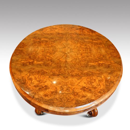 Victorian burr walnut coffee table end view