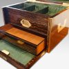 Antique Coralmandel wood fitted box sprung drawer open