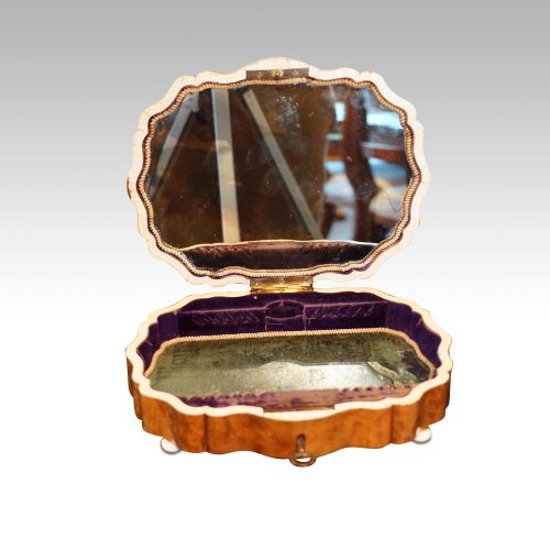 Antique French shaped walnut box interior