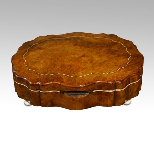 Antique French shaped walnut box rear showing hinge