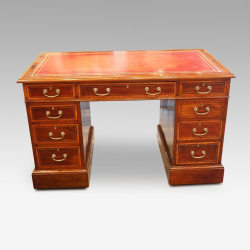 Edwardian inlaid mahogany pedestal desk