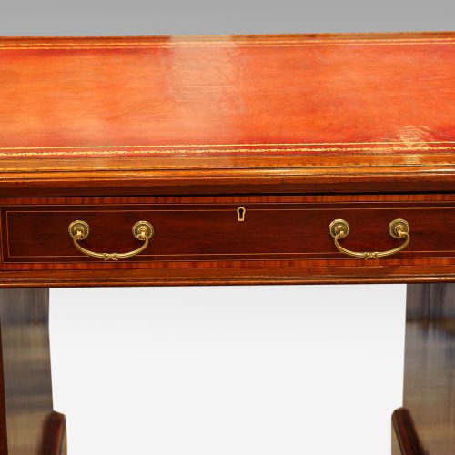Edwardian inlaid mahogany pedestal desk centre drawer