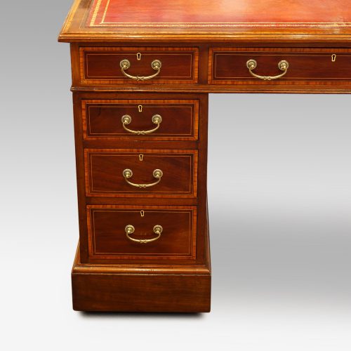 Edwardian inlaid mahogany pedestal desk drawers