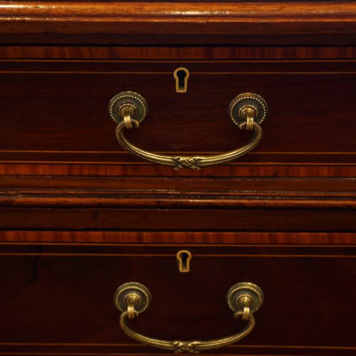 Edwardian inlaid mahogany pedestal desk handles