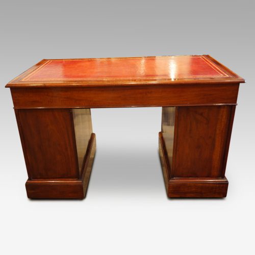 Edwardian inlaid mahogany pedestal desk rear