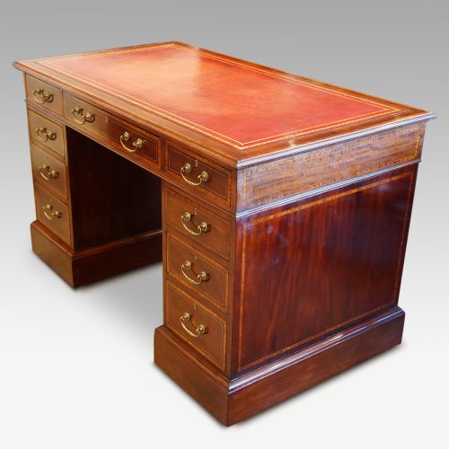 Edwardian inlaid mahogany pedestal desk side