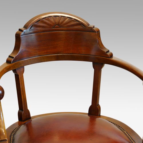 Edwardian mahogany ball arm revolving desk chair back detail