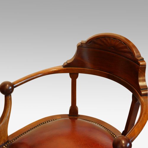 Edwardian mahogany ball arm revolving desk chair seat detail