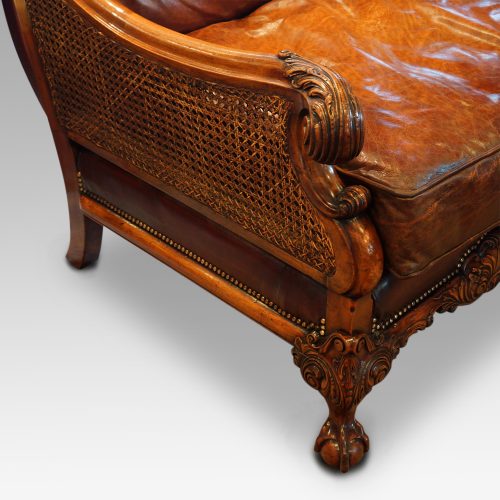 Edwardian walnut bergere sofa arm detail