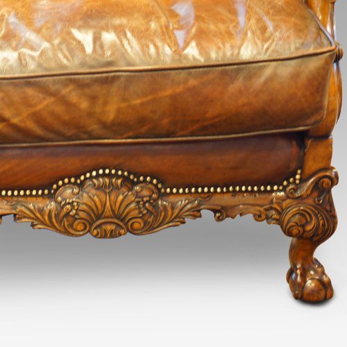 Edwardian walnut bergere sofa carved apron