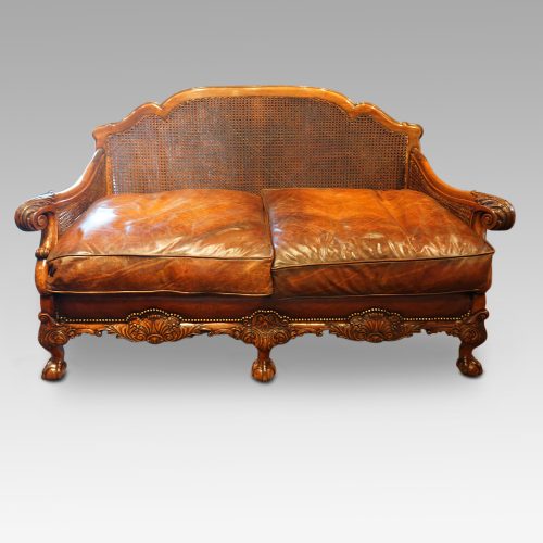 Edwardian walnut bergere sofa without cushions to back