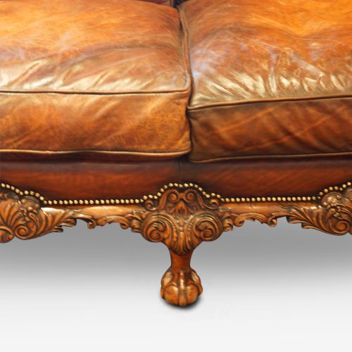 Edwardian walnut bergere sofa middle leg