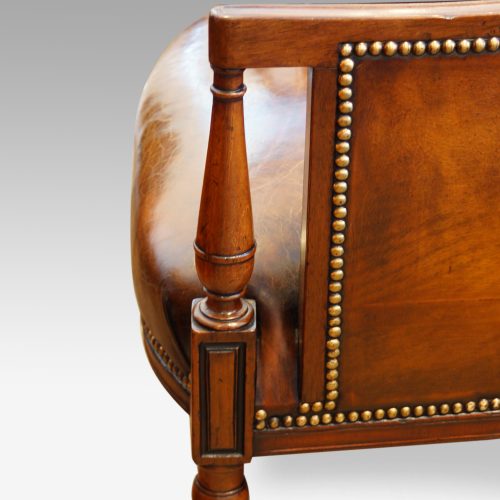 Pair of 19thc mahogany reading chairs arm detail