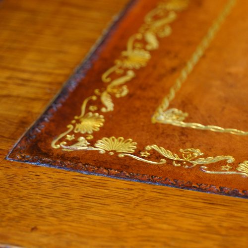 Victorian oak double pedestal desk gilt tooling