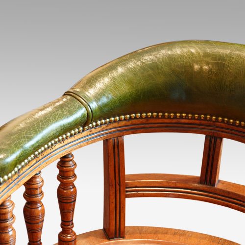 Victorian walnut revolving desk chair green leather