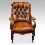 19thc. button back leather reading chair