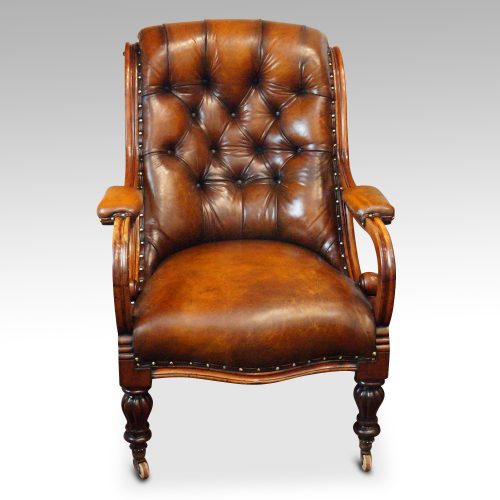 19thc. button back leather reading chair