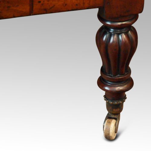 19thc. button back leather reading chair front leg