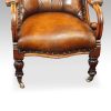 19thc. button back leather reading chair front seat