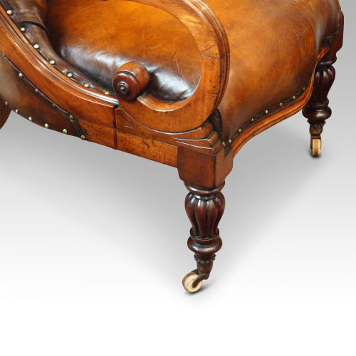 19thc. button back leather reading chair scroll arms