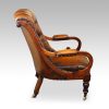 19thc. button back leather reading chair side