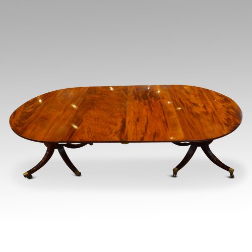 Antique mahogany twin pillar dining table side view