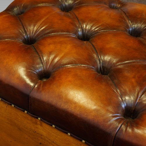 Camphor wood ottoman button leather top