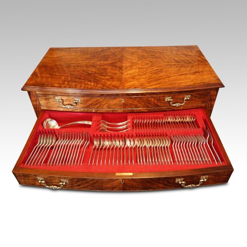 1930's walnut table canteen of cutlery drawers closed top detail top view bottom drawer