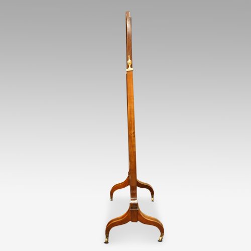 Edwardian inlaid mahogany shield shape cheval mirror side