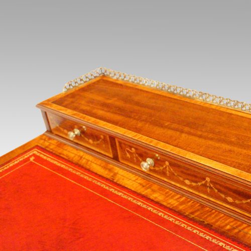Edwardian inlaid writing table detail leather