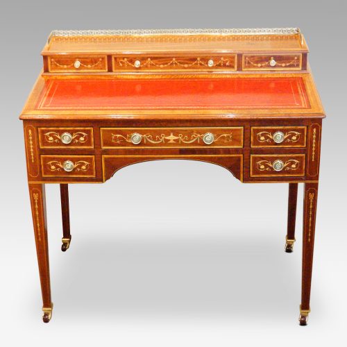 Edwardian inlaid writing table front view