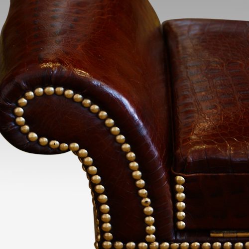 Edwardian simulated crocodile leather dressing stool arm detail