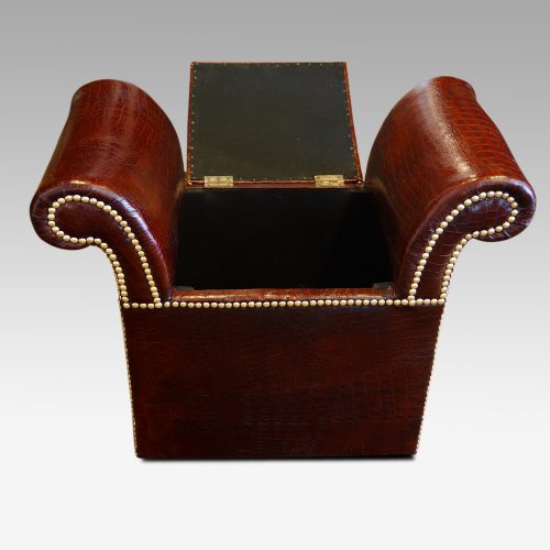 Edwardian simulated crocodile leather dressing stool seat open