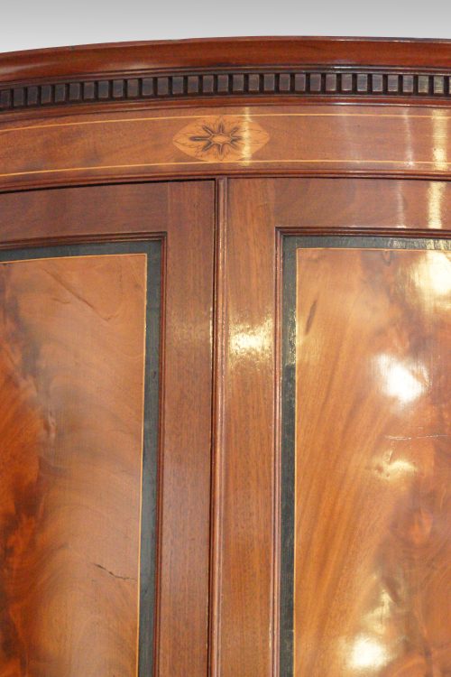 Georgian bow front mahogany hanging corner cabinet door detail