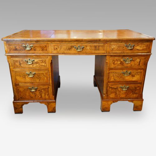 Georgian style walnut pedestal desk front