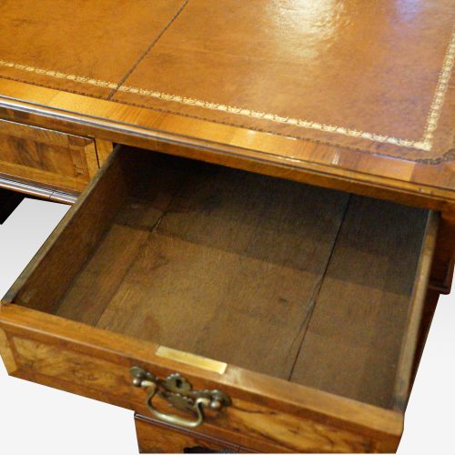 Georgian style walnut pedestal desk oak drawer linings