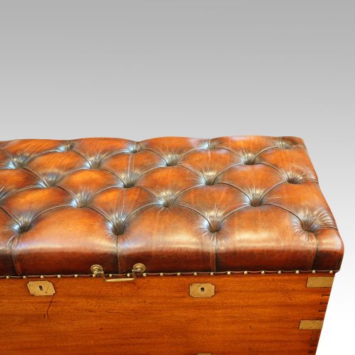 Large Victorian camphorwood ottoman leather buttoned top