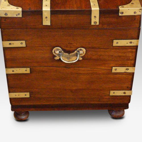 Victorian brass bound trunk end view