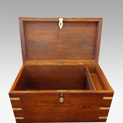 Victorian brass bound trunk lid open