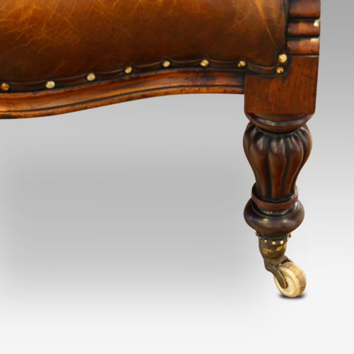 Victorian buttonback leather reading chair leg