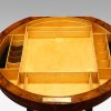 Victorian inlaid walnut circular workbox interior