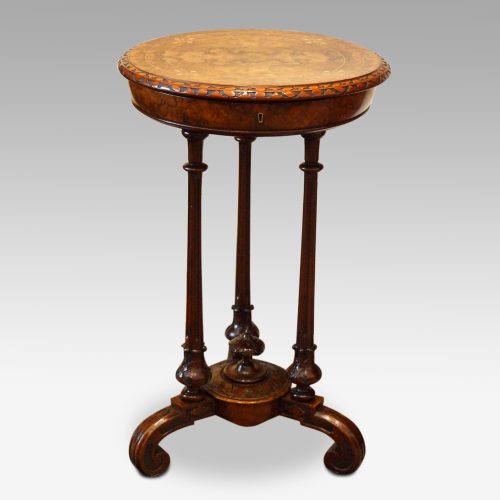 Victorian inlaid walnut circular workbox side view
