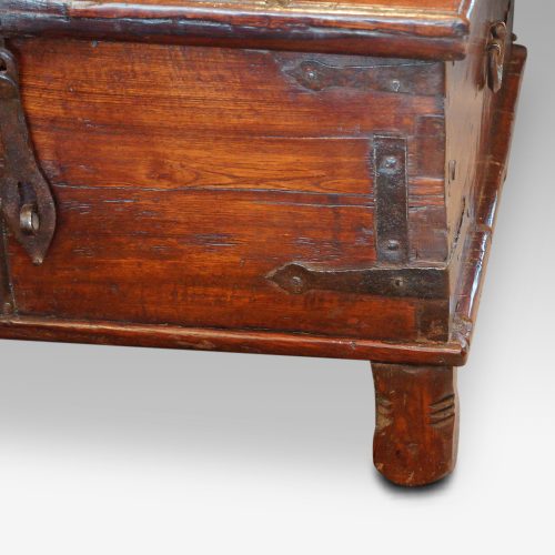 Antique hardwood merchants valuables trunk corner