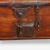 Antique hardwood merchants valuables trunk lockplate