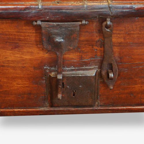 Antique hardwood merchants valuables trunk lockplate