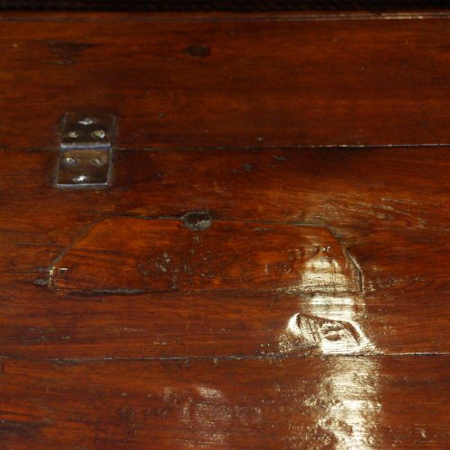 Antique hardwood merchants valuables trunk old repair