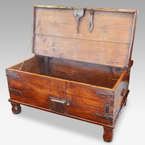 Antique hardwood merchants valuables trunk open
