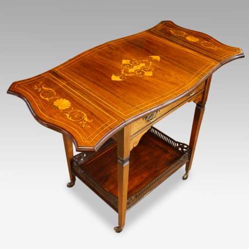 Edwardian inlaid rosewood dropflap table angle view