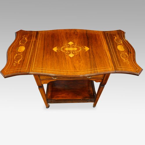 Edwardian inlaid rosewood dropflap table flaps up